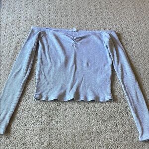 Cotton On Off-Shoulder Ribbed Top - Light Gray